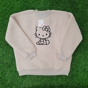 Sanrio Hello-Kitty Fleece Sweater Womens L 26x25 Baggy Boxy Crop